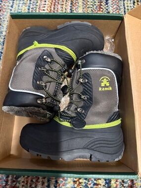 Kamik Kids Gray and Lime Winter Boots